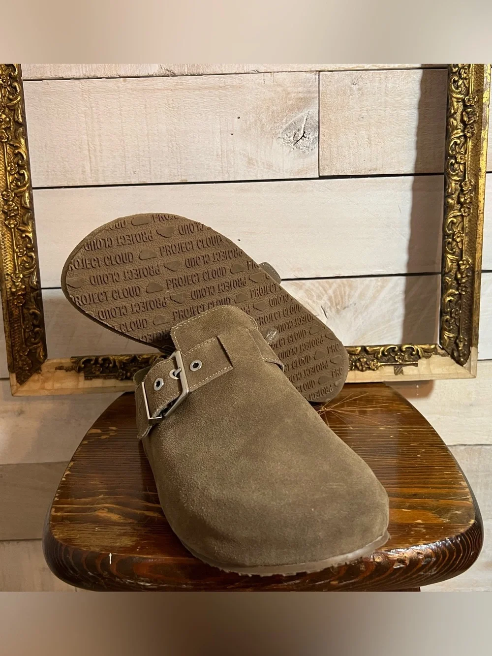Project Cloud Taupe Suede Slip-On Mule with Buckle - Picture 1 of 4